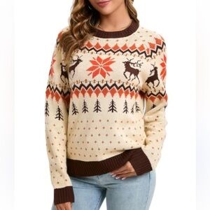 89th Madison Retro Chunky Knit Sweater w/ Snowflake Reindeer Sweater Size 3XL